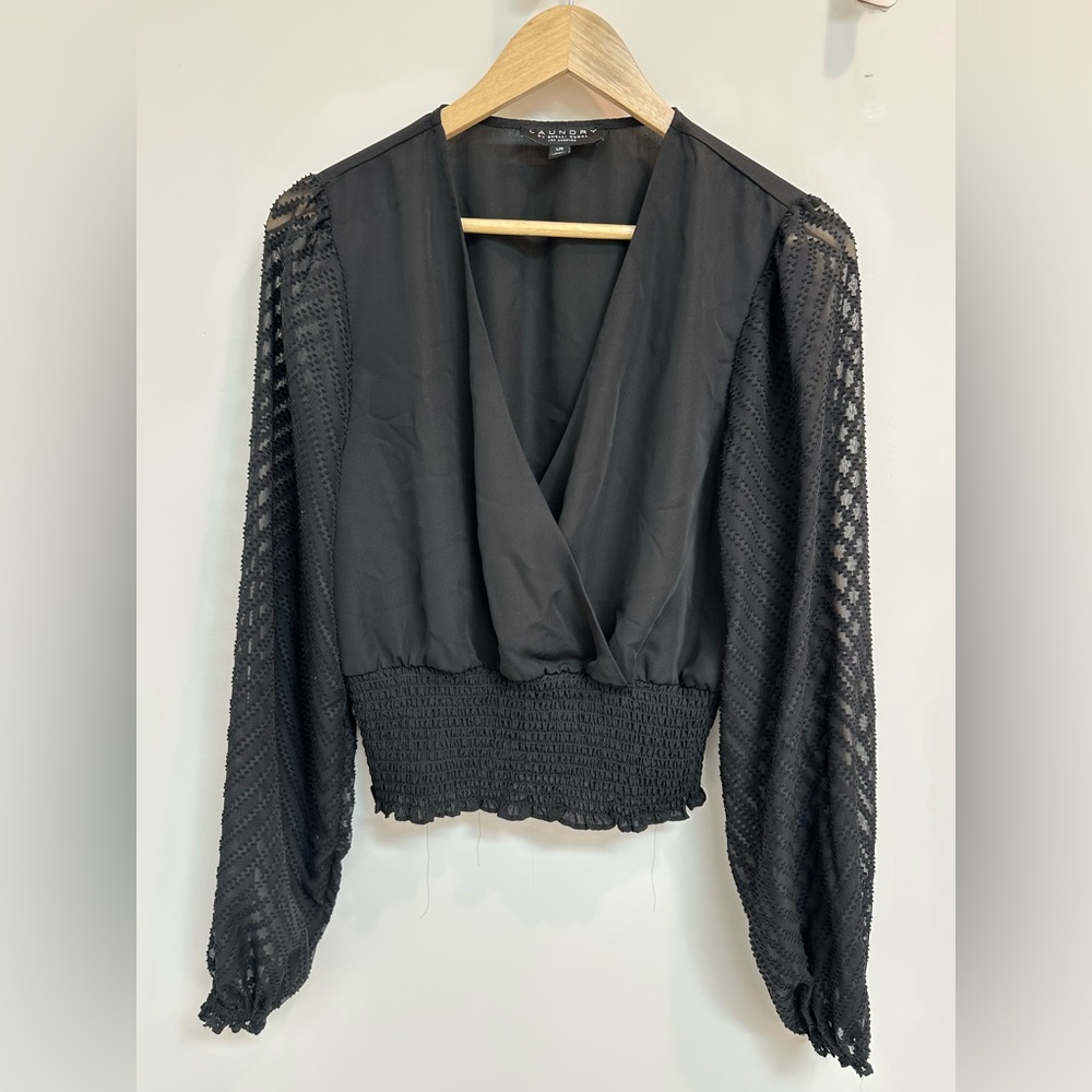 Laundry By Shelli Segal Womens  Wrap-Front Top, Black size L but runs small